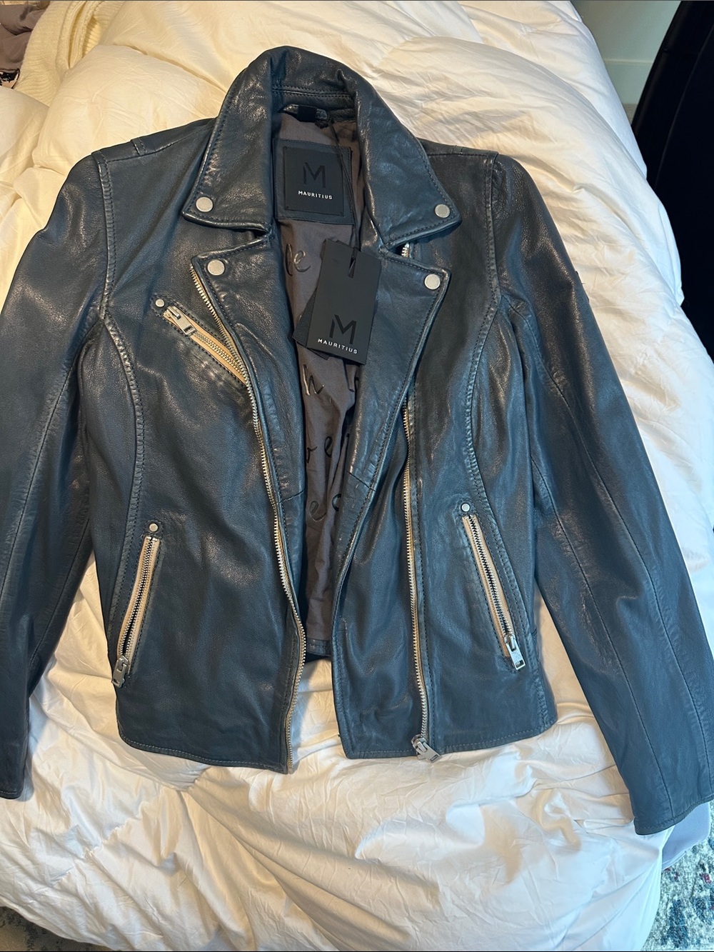 Mauritius Black Leather Asymmetrical Zip Moto Jacket